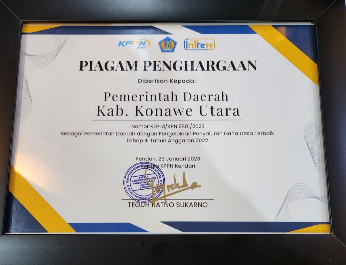 Lagi, Pemkab Konut Raih Penghargaan Dibidang Pengelolaan Keuangan