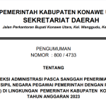 Pemkab Konut Umumkan Hasil Seleksi Administrasi Paska Sanggah Penerimaan PPPK