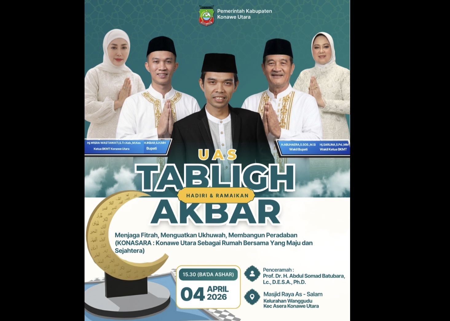 Pemkab Konut Gelar Tabligh Akbar Hadirkan Ustadz Abdul Somad, Perkuat Nilai Spiritual dan Ukhuwah